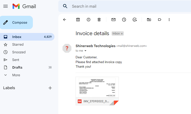 Invoice copy attachment in email