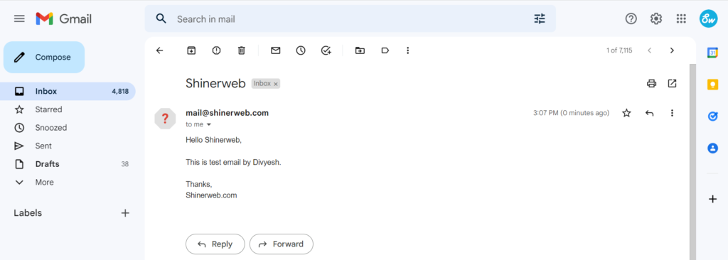 Receive mail on gmail account