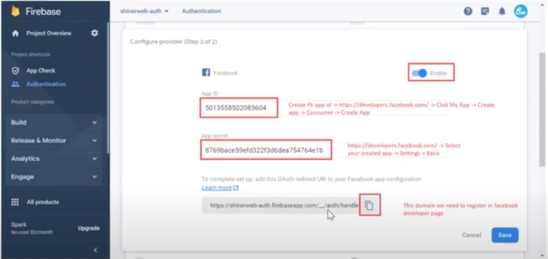 How to add facebook login to your website by using Firebase? - Shinerweb